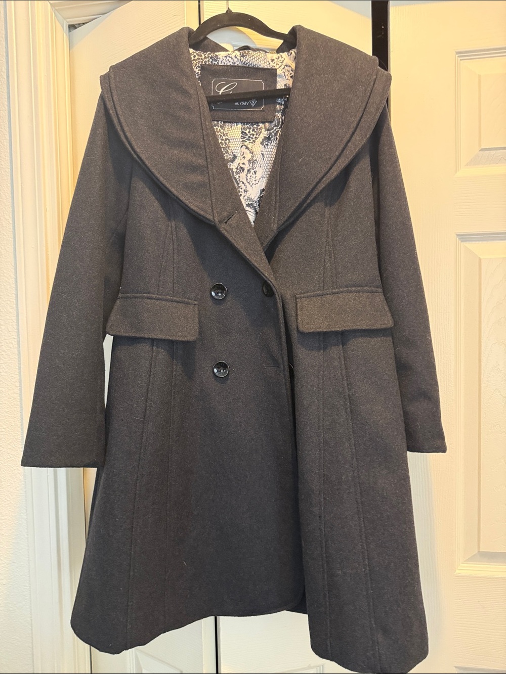 Guess Women's Dark Gray Hooded Pea Coat
